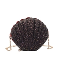 Sequin shell crossbody bag with colorful glitter and gold chain strap for women - Black