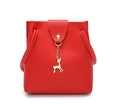 Red mini crossbody bag with gold deer pendant and stylish pebbled leather texture - Red