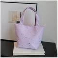 Detail of purple tote bag with silver sequin stars on textured fabric surface - Purple Without Pendant