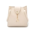 Mini cream PU leather crossbody bag with golden deer pendant and magnetic snap button - White