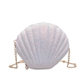 Chic shell-shaped crossbody bag with pink sequins, gold chain, and pearl pendant - White