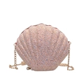 Pink glitter shell crossbody bag with golden chain strap and pearl zipper charm - Pink