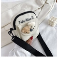 Detail of white canvas crossbody bag with plush bears and Tide Mian Zi embroidery - Pendant Badge Plush Toy White