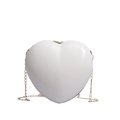 Minimalist heart-shaped crossbody bag in white finish with golden metal chain strap - White