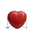 Glossy red heart-shaped mini crossbody bag with gold chain strap for women - Red