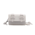 Mini witte vierkante crossbody tas met dubbele gespen en een hars ketting schouderband - Wit