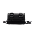 Mini zwarte crossbody tas van leer met grove ketting en vierkante gesp details - Zwart
