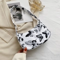 Elegante borsa sottobraccio in tela bianca con stampa a farfalla nera e tracolla unita - Farfalla