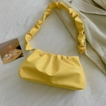 Bright yellow pleated cloud bag in soft PU leather with matching ruched shoulder strap - Yellow