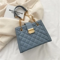 Blue-grey quilted leather crossbody bag with gold chain strap and square lock closure - Blue