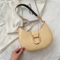 Crocodile pattern half-moon shoulder bag in pale yellow with pearl strap and gold buckle - Yellow