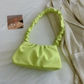Lime green cloud shoulder bag with pleated design and soft faux leather texture - Green