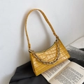 Yellow crocodile pattern baguette bag with chunky gold chain and shoulder strap - Yellow