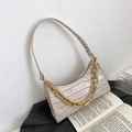 Chic cream crocodile pattern baguette bag with bold gold chain and shoulder strap - Khaki