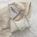 White crocodile pattern underarm bag with thick resin chain strap and slim handle - White