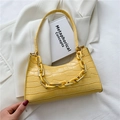 Yellow faux crocodile leather shoulder bag with matching thick chain decoration - Yellow