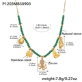 Macro detail of octopus charm with zircon and green natural stone beaded necklace - 43 Plus 5cm / Green