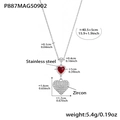 Collana in acciaio inossidabile con pendente a doppio cuore in zircone rosso e cristalli - Stile Ciondolo a Doppio Cuore in Zircone Rosso (P887) / lunghezza regolabile / Colore acciaio