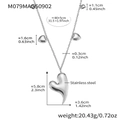 Collana maglione in acciaio inossidabile argento con doppio cuore lucido - Color Acciaio