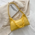 Fashionable bright yellow baguette bag with crocodile texture and acrylic chain handle - Yellow