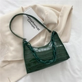 Dark green crocodile pattern hobo bag with stylish chain strap and zip closure - Green