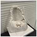 Chic cream ruched underarm bag featuring a golden bow buckle and scrunchie handle - White 9091