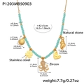 Blue natural stone octopus necklace with gold charms and zircon detail in variant blue - 43 Plus 5cm / Blue