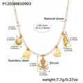 Pink natural stone beaded necklace with stainless steel octopus and shell charms - 43 Plus 5cm / Pink
