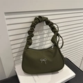 Sac croissant vert olive avec nœud argenté et poignée froncée au design de nuage - Noir