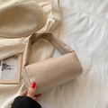 Borsa a mano minimalista beige in morbida pelle PU, stile a cuscino con manico largo - Cachi
