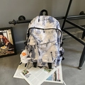 Sac à dos étudiant imprimé tie-dye bleu-gris avec pendentif en peluche canard blanc - Gris
