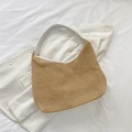 Straw woven tote bag with white leather straps and spacious open top for beach leisure - Off White
