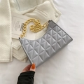 Quilted gray shoulder bag featuring a stylish gold chain strap and diamond pattern - Gray