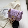 Lavender quilted square bag with gold ball chain strap and turn-lock closure - Purple