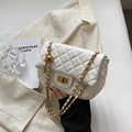 White quilted crossbody bag with gold chain strap and adjustable metal ball detail - Off White