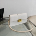 White faux leather shoulder bag with crocodile pattern and golden square metal lock - White