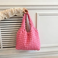 Pink popcorn texture bubble handbag with pleated cloud design for women - Rose Red