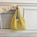 Fashionable yellow pleated popcorn texture tote bag for women daily commute shoulder use - Yellow