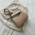 Beige felt small square shoulder bag featuring crocodile pattern and gold chain strap - Khaki