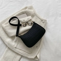 Stylish black crocodile pattern felt shoulder bag with decorative chain link strap - Black