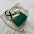 Elegant green felt small square bag with crocodile pattern and chain strap detail - Green