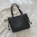 Borsa tote trapuntata nera capiente con dettagli a coulisse e doppi manici corti - Motivo a Diamante Nero