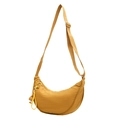 Yellow nylon crescent crossbody bag with adjustable strap and decorative ring - Yellow
