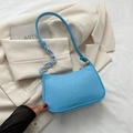 Blue felt small square bag with crocodile pattern and stylish chain strap detail - Light Blue