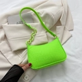 Neon green crocodile texture felt small shoulder bag featuring trendy acrylic chain - Fluorescent Green