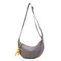 Gray nylon half-moon crossbody bag with adjustable strap and a cute yellow duck charm - Light Gray
