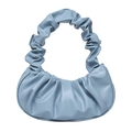 Fashionable light blue ruched cloud bag in high-quality PU leather with soft pleated handle - Blue