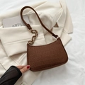 Brown felt shoulder bag with crocodile pattern and chain strap detail - Dark Brown