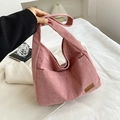 Borsa a secchiello in velluto a coste rosa con tracolla larga e logo per donna - Rosa