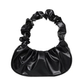 Fashionable black pleated cloud bag with a gathered handle in glossy synthetic leather - Black